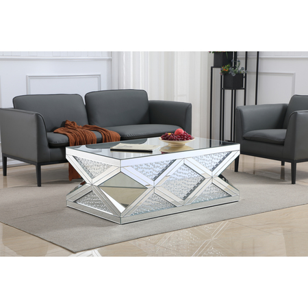 Elegant Decor 47.5 Inch Rectangle Crystal Coffee Table Clear Royal Cut Crystal MF92010